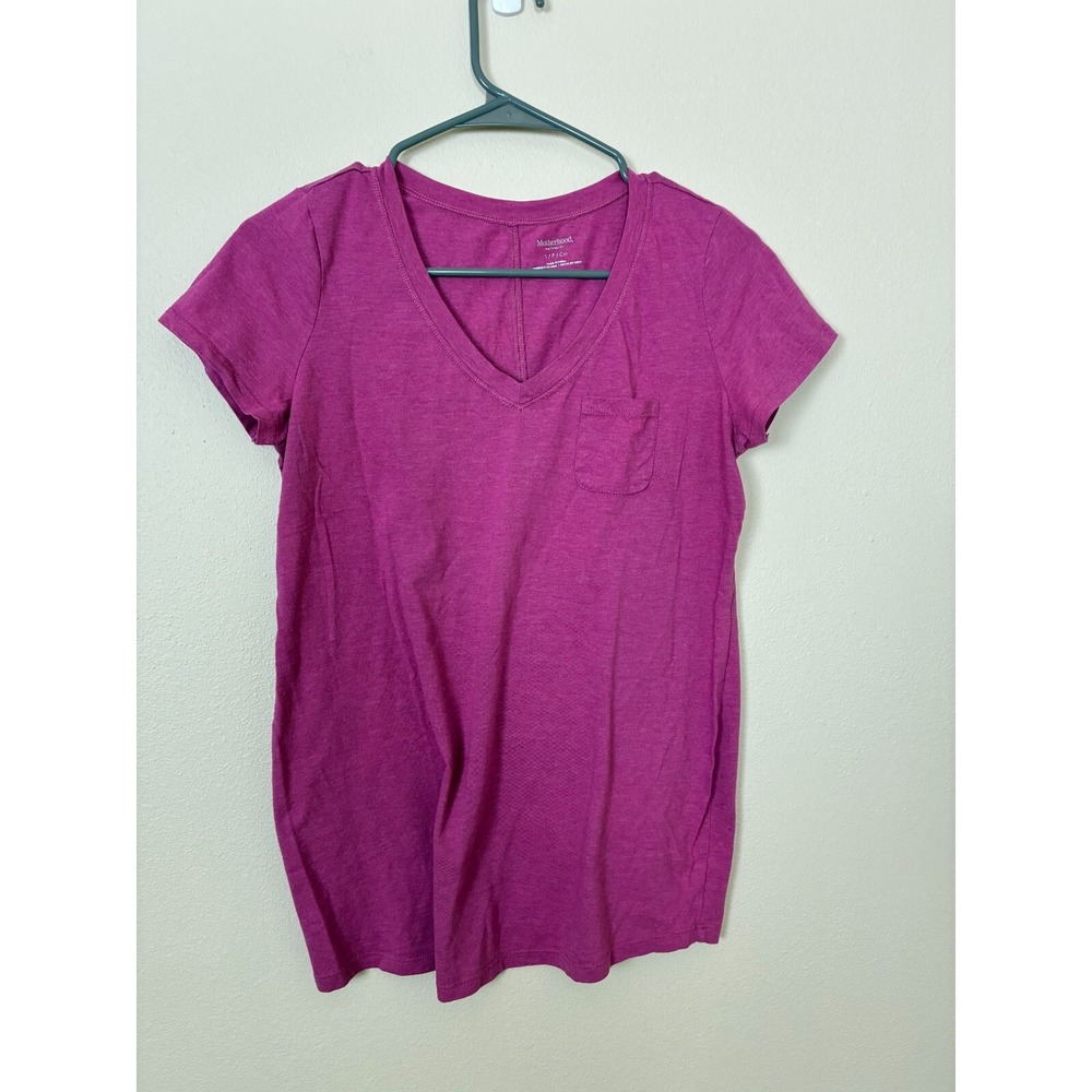 Motherhood Maternity Magenta Pink V-Neck Pocket T-Shirt Small Short Sleeve Tee